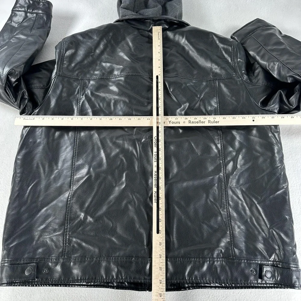 Levi's Jacket Mens 2XL Black Faux Leather Hooded Sherpa Lined Full Zip Moto